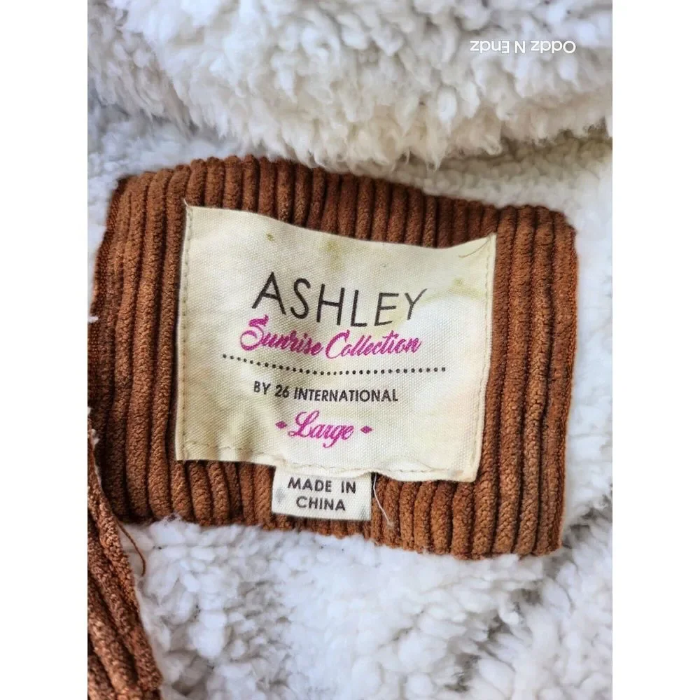 Ashley Girls Corduroy Sherpa-Lined Jacket Large Brown‎ Cozy Button Up